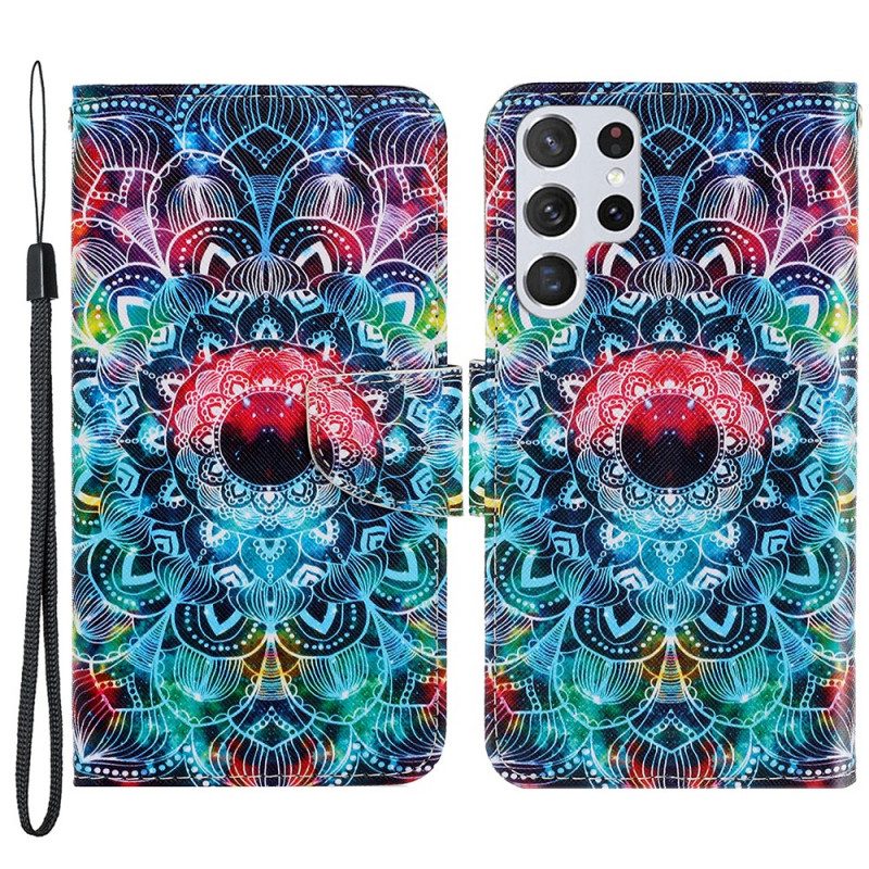 Custodia A Portafoglio Samsung Galaxy S22 Ultra 5G Mandala Con Spalline Vistose