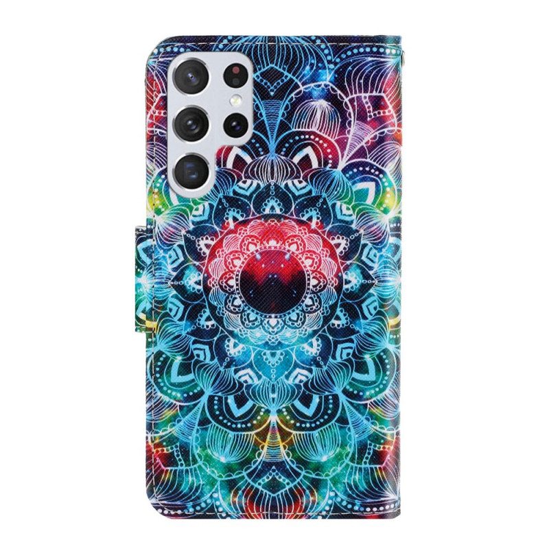 Custodia A Portafoglio Samsung Galaxy S22 Ultra 5G Mandala Con Spalline Vistose