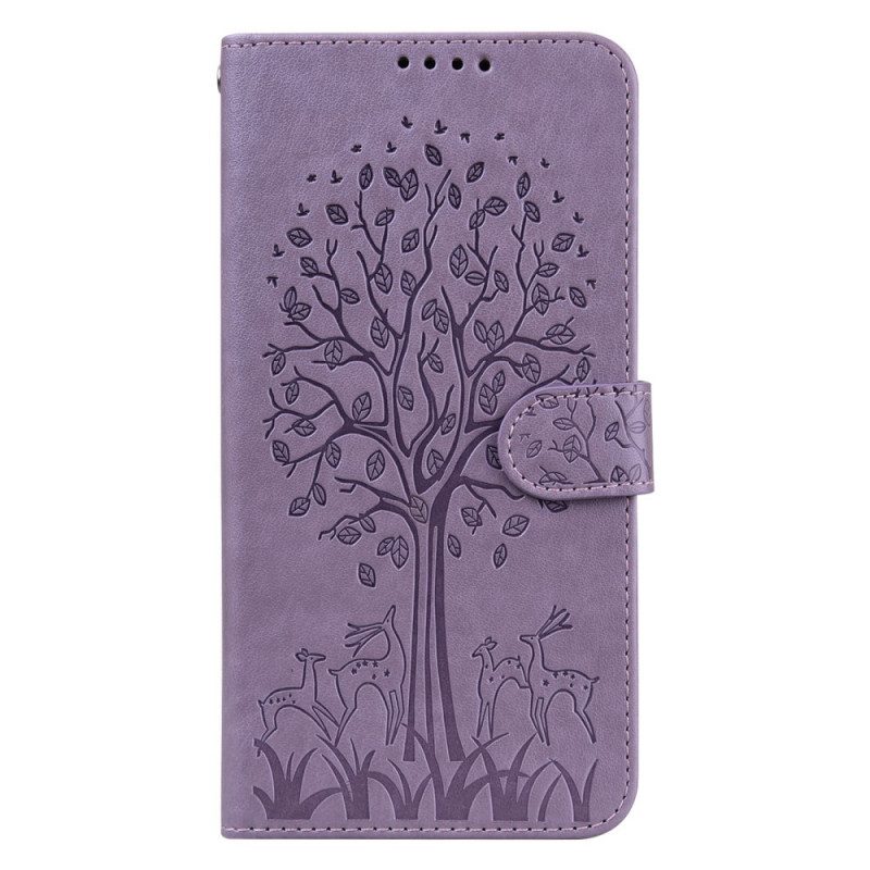 Custodia in pelle Samsung Galaxy S22 Ultra 5G Albero E Cervo