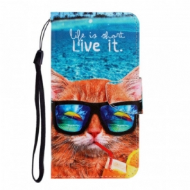 Custodia in pelle Samsung Galaxy S22 Ultra 5G Cat Live It Strappy