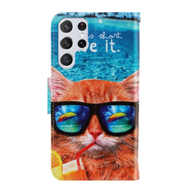 Custodia in pelle Samsung Galaxy S22 Ultra 5G Cat Live It Strappy