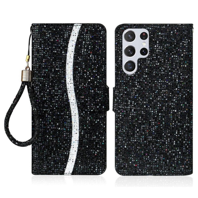 Custodia in pelle Samsung Galaxy S22 Ultra 5G Design A S Con Paillettes