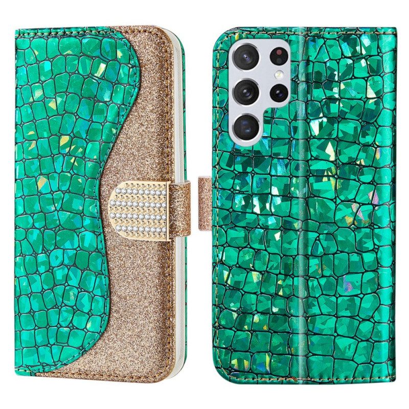 Custodia in pelle Samsung Galaxy S22 Ultra 5G Diamanti Coccodrillo