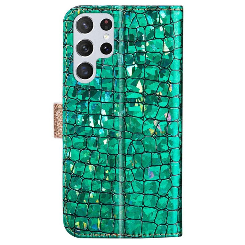 Custodia in pelle Samsung Galaxy S22 Ultra 5G Diamanti Coccodrillo