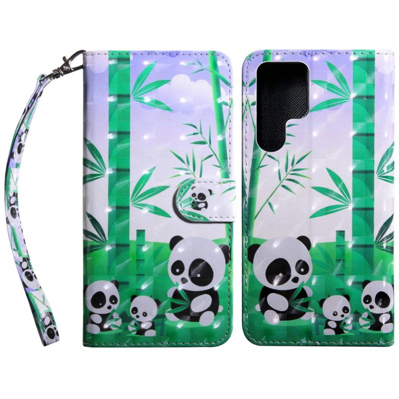 Custodia in pelle Samsung Galaxy S22 Ultra 5G Famiglia Panda