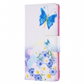 Custodia in pelle Samsung Galaxy S22 Ultra 5G Farfalle E Fiori Dipinti