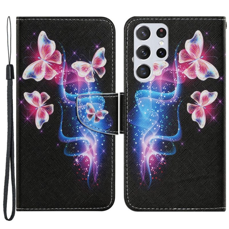 Custodia in pelle Samsung Galaxy S22 Ultra 5G Farfalle Magiche