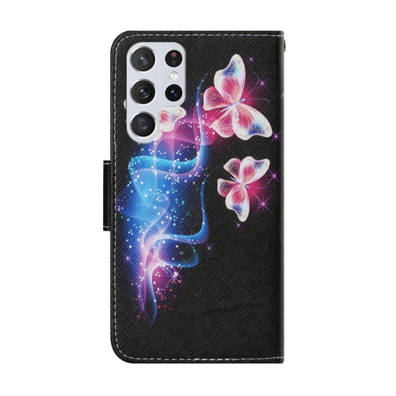 Custodia in pelle Samsung Galaxy S22 Ultra 5G Farfalle Magiche