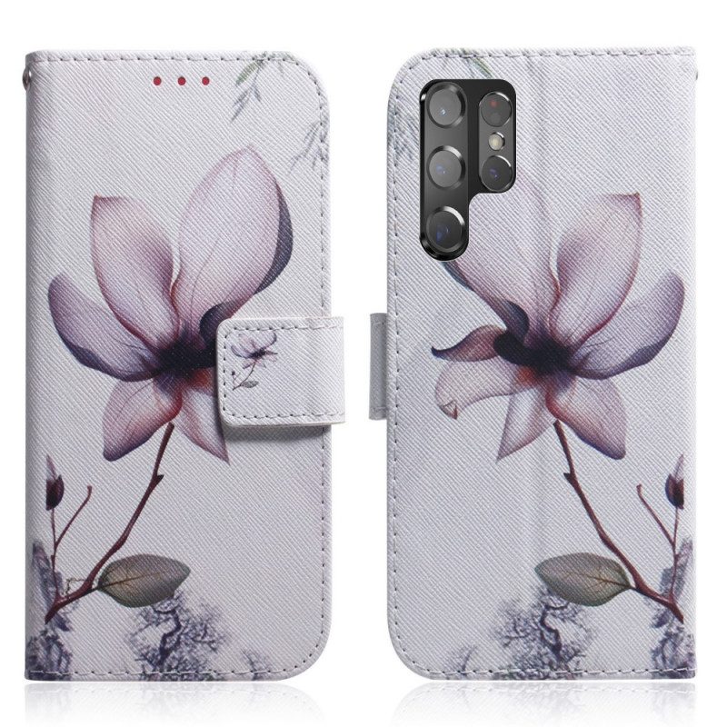 Custodia in pelle Samsung Galaxy S22 Ultra 5G Fiore Rosa Polveroso