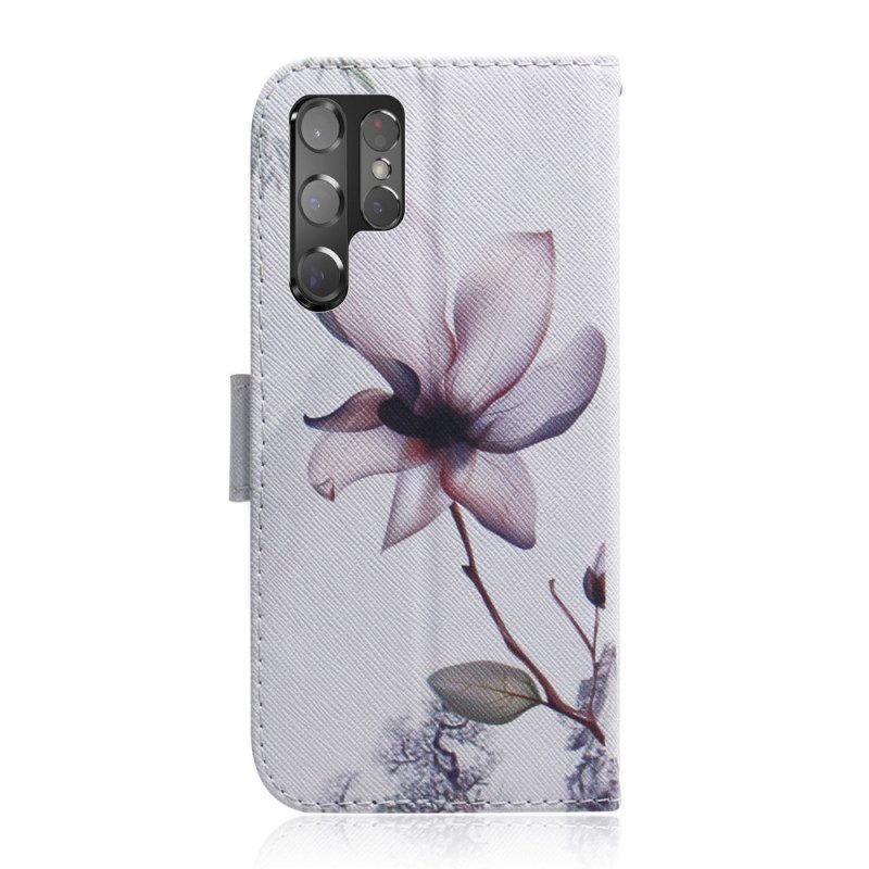 Custodia in pelle Samsung Galaxy S22 Ultra 5G Fiore Rosa Polveroso