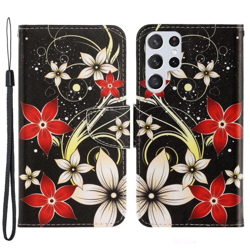 Custodia in pelle Samsung Galaxy S22 Ultra 5G Fiori Strappy Colorati