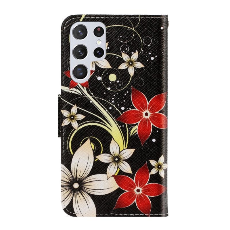 Custodia in pelle Samsung Galaxy S22 Ultra 5G Fiori Strappy Colorati