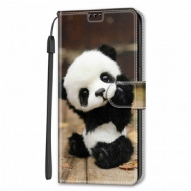 Custodia in pelle Samsung Galaxy S22 Ultra 5G Gioca A Little Panda Con Cinturino