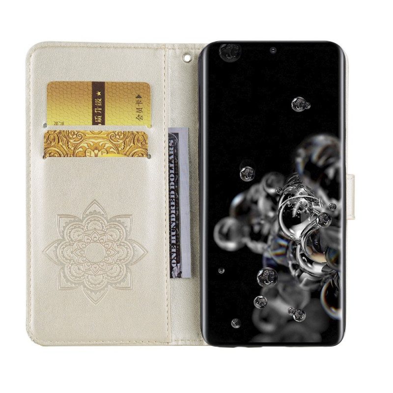 Custodia in pelle Samsung Galaxy S22 Ultra 5G Gufo Mandala E Cordino