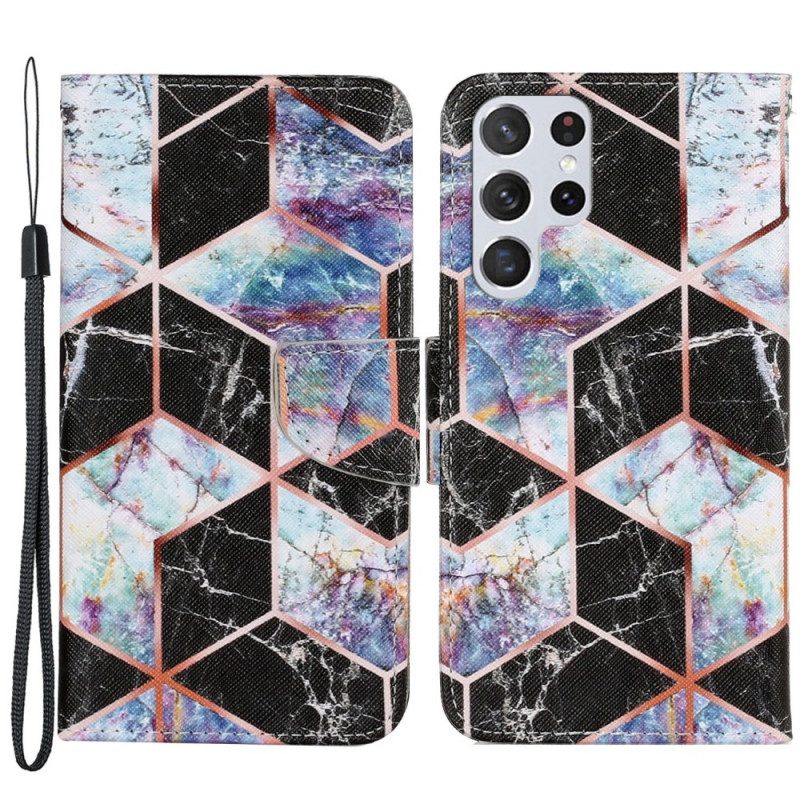 Custodia in pelle Samsung Galaxy S22 Ultra 5G Marmo Geometrico