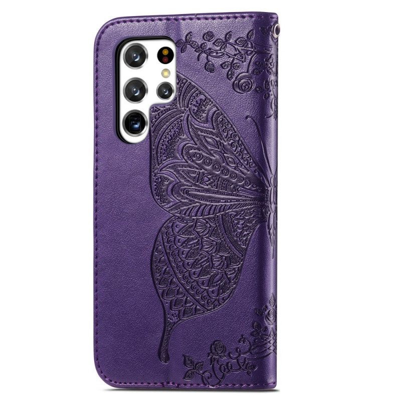 Custodia in pelle Samsung Galaxy S22 Ultra 5G Mezze Farfalle