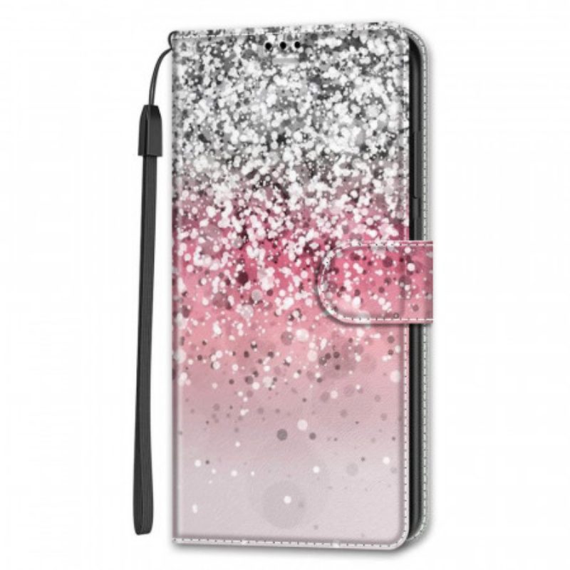 Custodia in pelle Samsung Galaxy S22 Ultra 5G Paillettes Con Cinturino