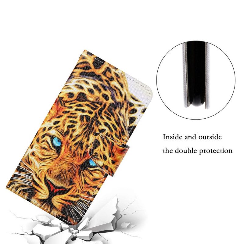 Custodia in pelle Samsung Galaxy S22 Ultra 5G Tigre Con Cordino