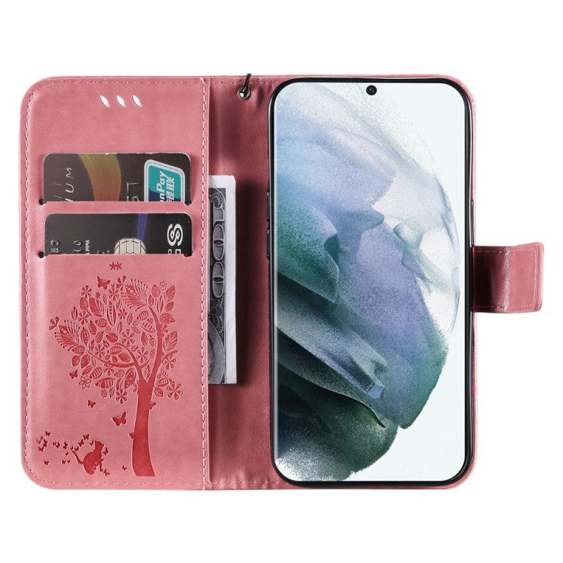 Folio Cover Samsung Galaxy S22 Ultra 5G Albero E Gatto Strappy