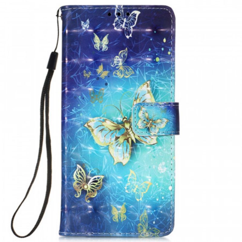 Folio Cover Samsung Galaxy S22 Ultra 5G Cordino Farfalle Dorate