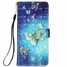 Folio Cover Samsung Galaxy S22 Ultra 5G Cordino Farfalle Dorate