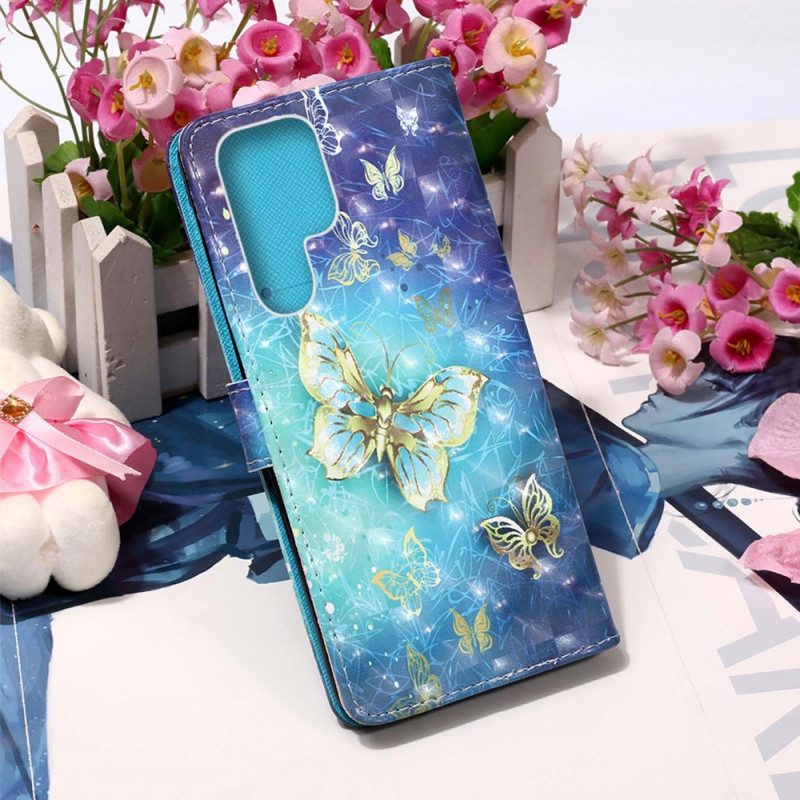 Folio Cover Samsung Galaxy S22 Ultra 5G Cordino Farfalle Dorate