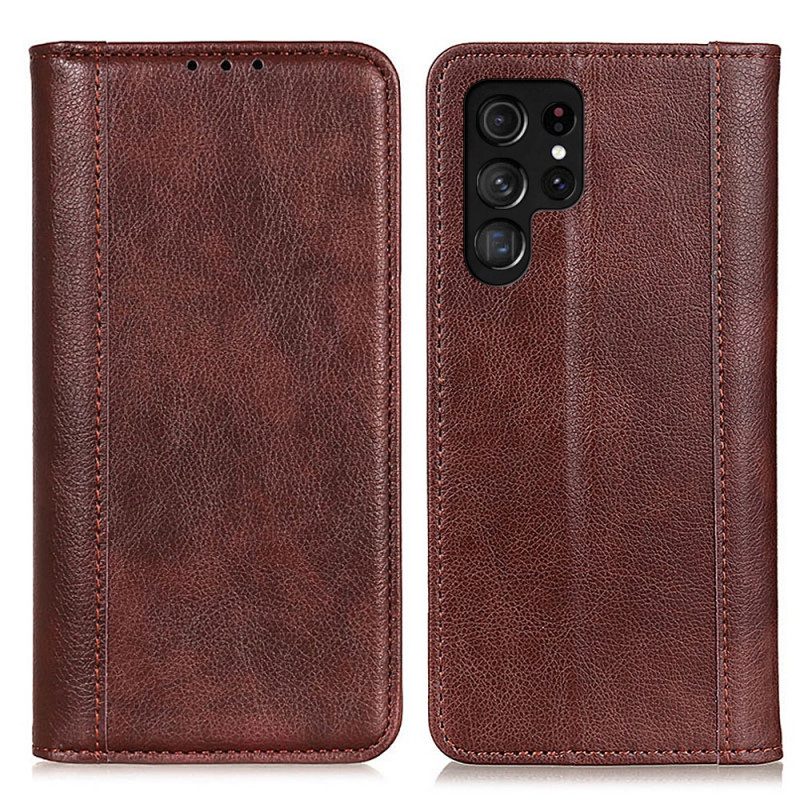 Folio Cover Samsung Galaxy S22 Ultra 5G Custodia in pelle Eleganza Split Litchi Leather