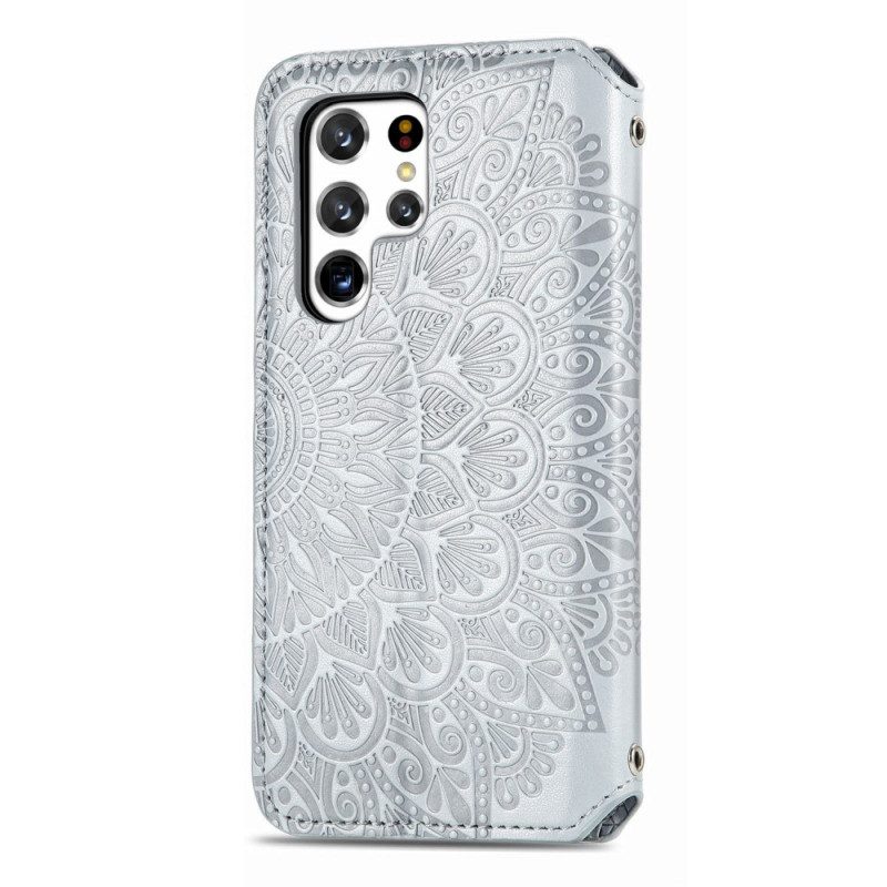 Folio Cover Samsung Galaxy S22 Ultra 5G Custodia in pelle Mandala