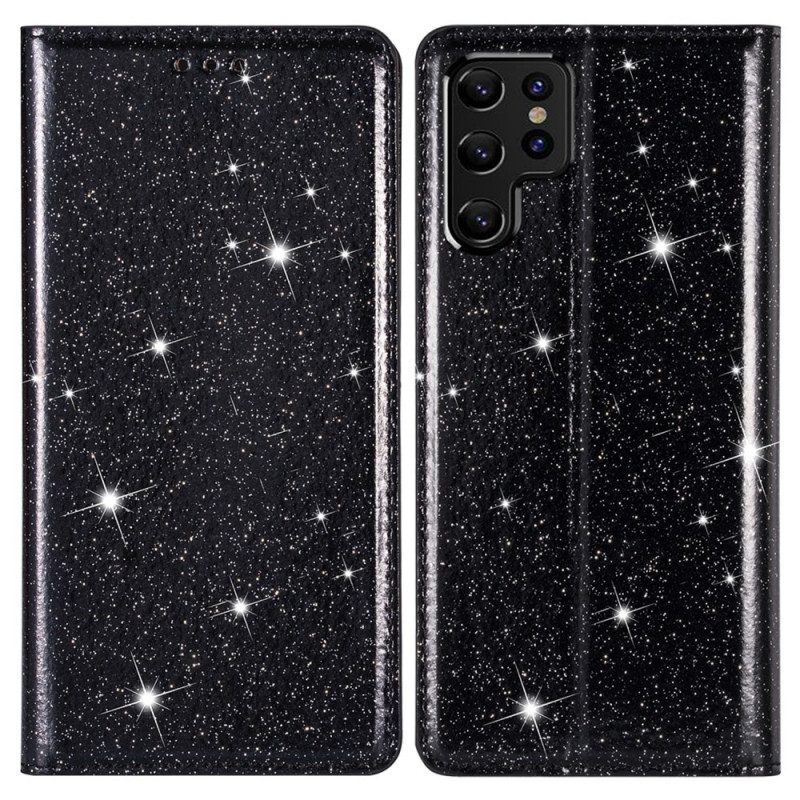 Folio Cover Samsung Galaxy S22 Ultra 5G Custodia in pelle Stile Paillettes