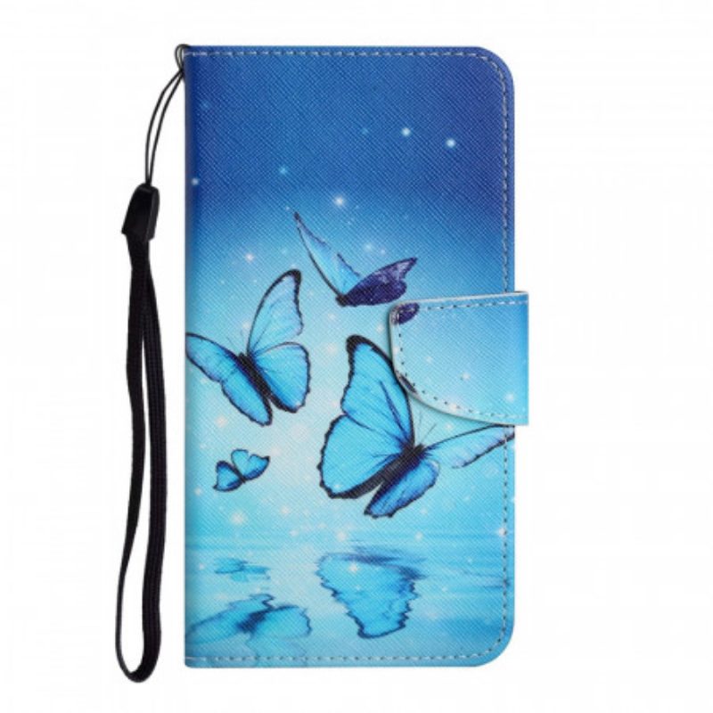 Folio Cover Samsung Galaxy S22 Ultra 5G Farfalle Blu