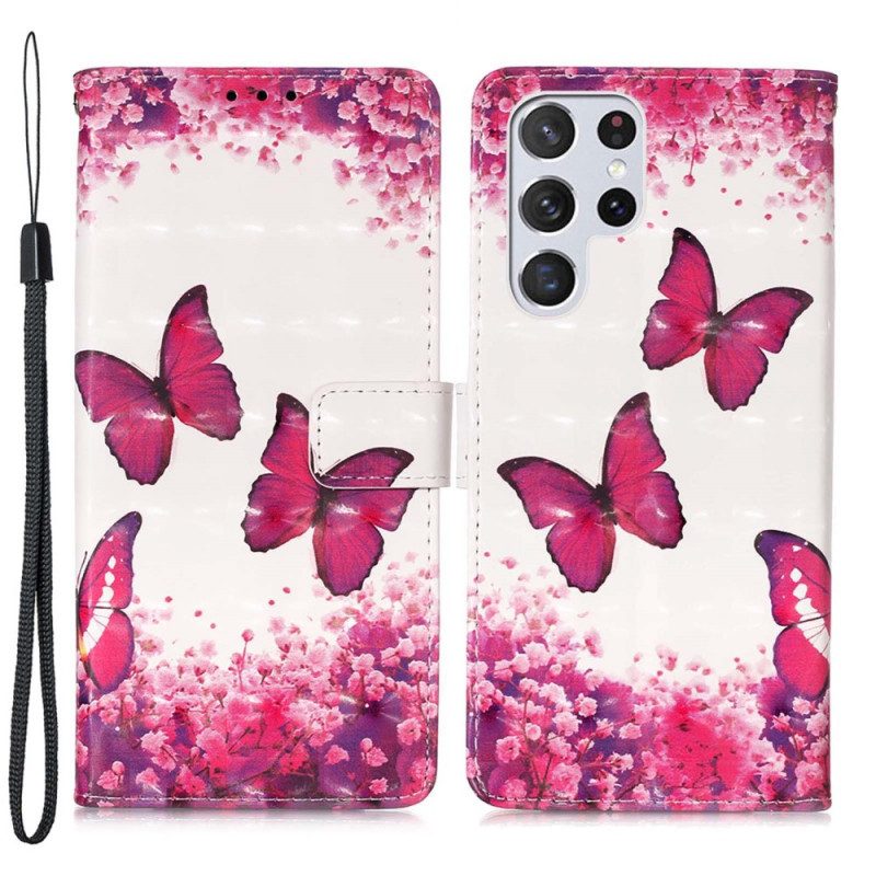 Folio Cover Samsung Galaxy S22 Ultra 5G Farfalle Rosse