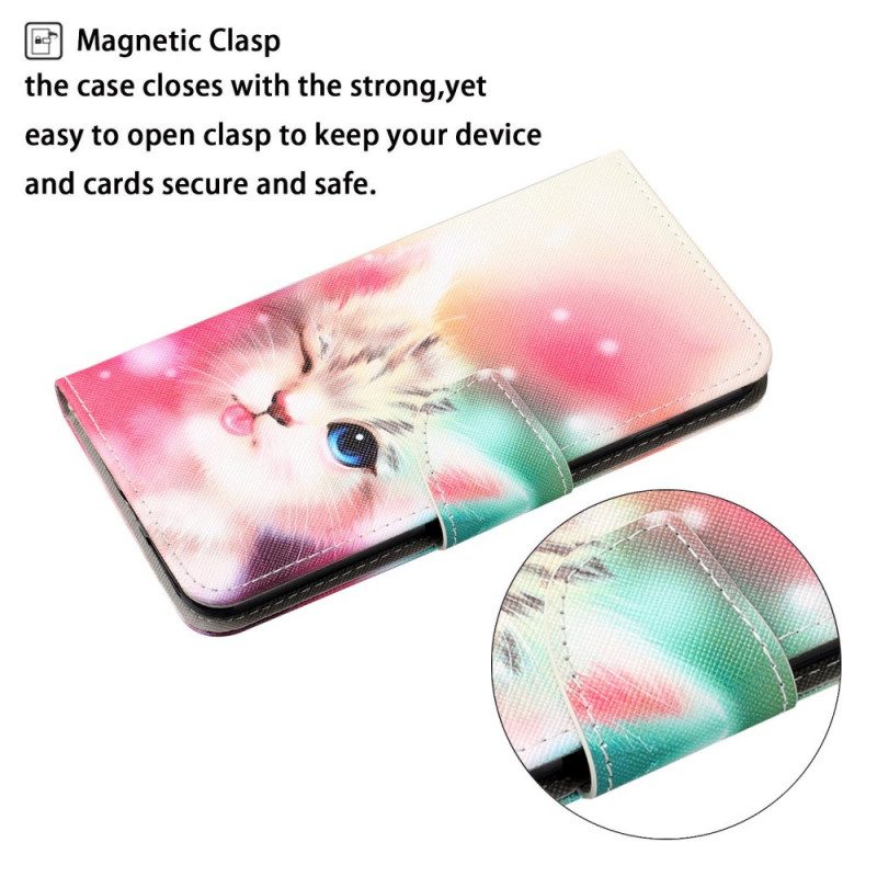 Folio Cover Samsung Galaxy S22 Ultra 5G Gatto Reale Con Cordino