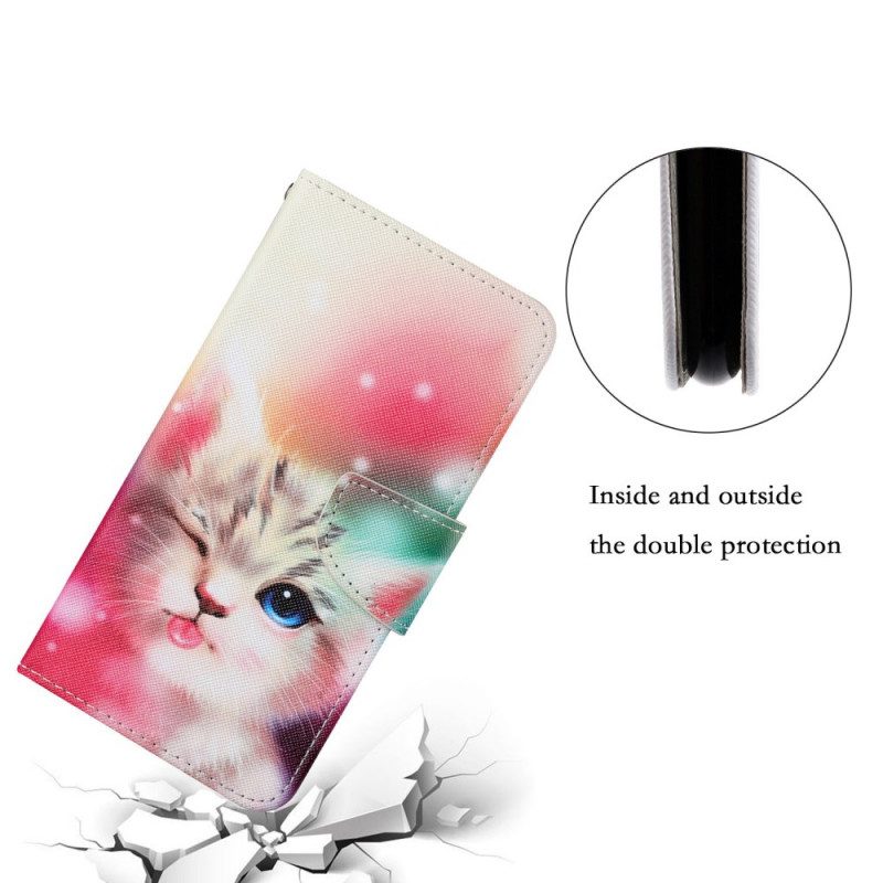 Folio Cover Samsung Galaxy S22 Ultra 5G Gatto Reale Con Cordino