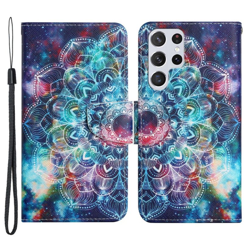 Folio Cover Samsung Galaxy S22 Ultra 5G Mezzo Mandala Appariscente Con Spalline