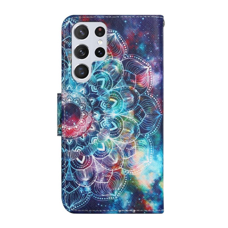 Folio Cover Samsung Galaxy S22 Ultra 5G Mezzo Mandala Appariscente Con Spalline