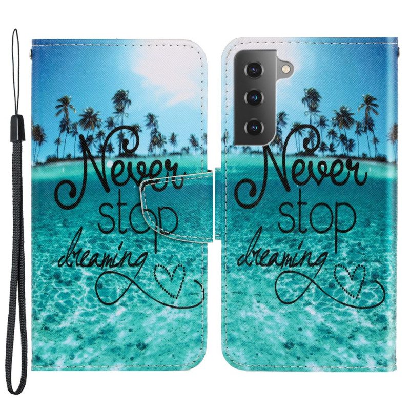 Folio Cover Samsung Galaxy S22 Ultra 5G Non Smettere Mai Di Sognare Navy Strappy