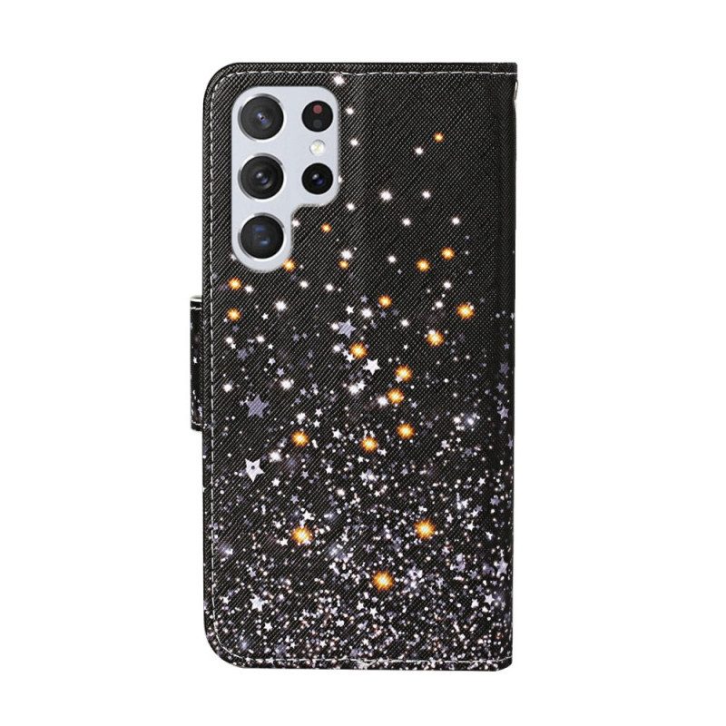 Folio Cover Samsung Galaxy S22 Ultra 5G Stelle E Paillettes Con Cordino