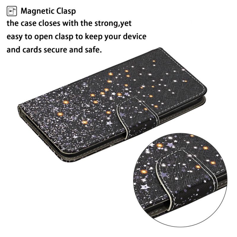 Folio Cover Samsung Galaxy S22 Ultra 5G Stelle E Paillettes Con Cordino