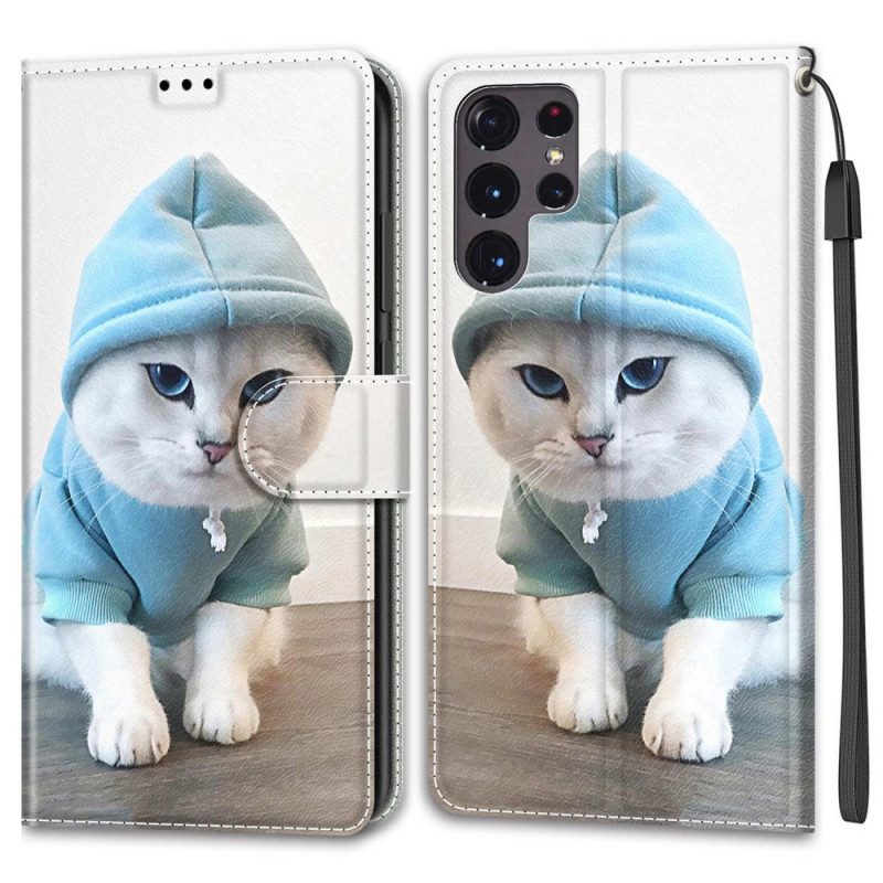 Folio Cover Samsung Galaxy S22 Ultra 5G Ventaglio Gatto Perizoma