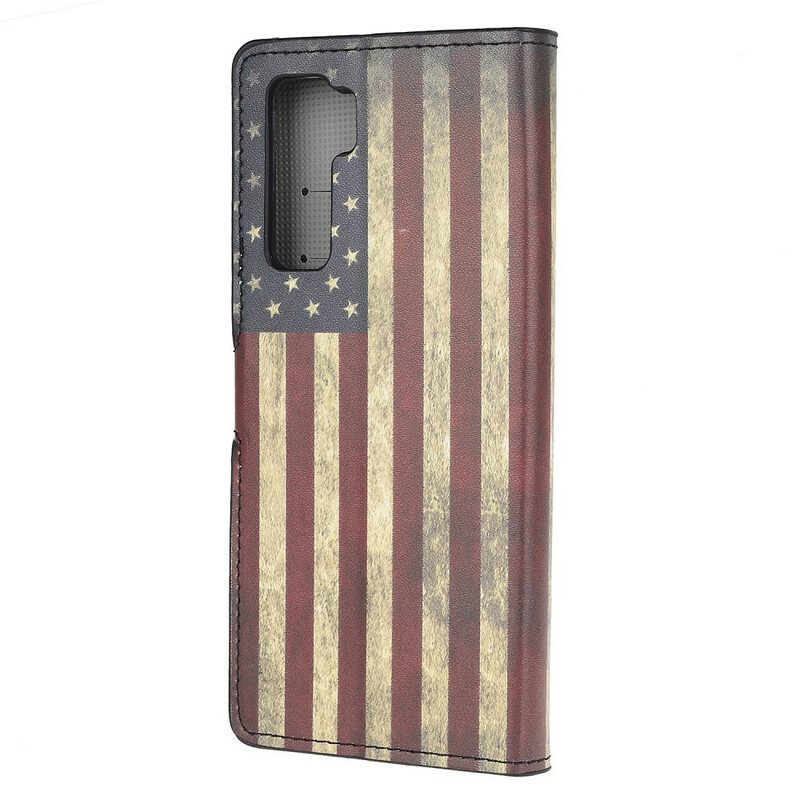 Custodia in pelle Huawei P40 Lite 5G Bandiera Americana