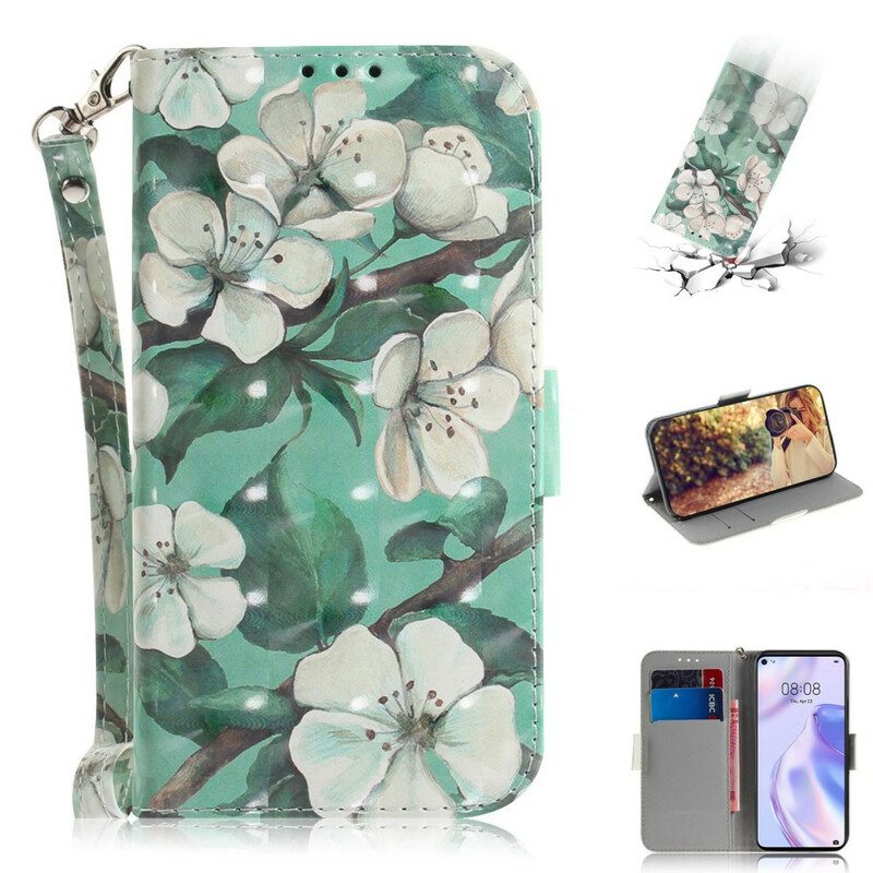 Custodia in pelle Huawei P40 Lite 5G Cinghia Fiore Albero