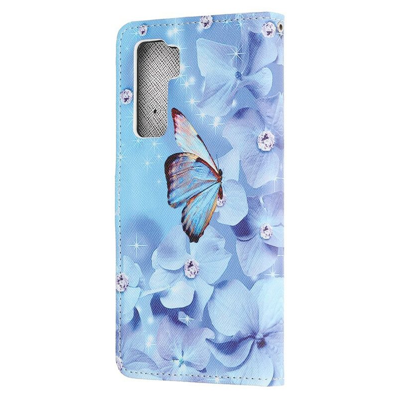 Custodia in pelle Huawei P40 Lite 5G Farfalle Di Diamanti Strappy