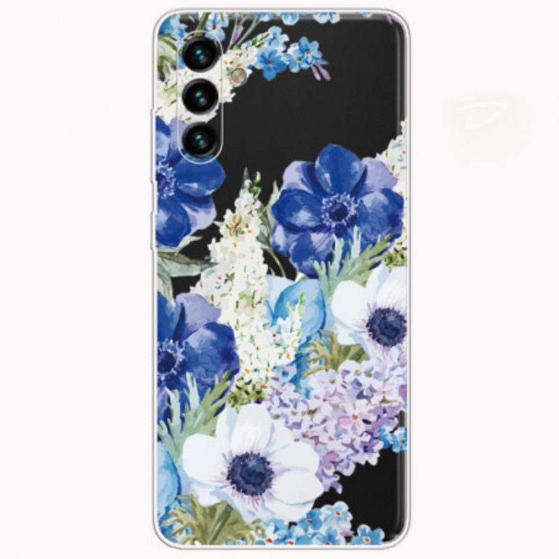 Cover Samsung Galaxy A13 5G / A04s Fiori Blu Dell'acquerello