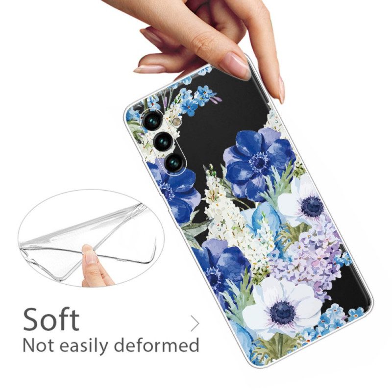 Cover Samsung Galaxy A13 5G / A04s Fiori Blu Dell'acquerello