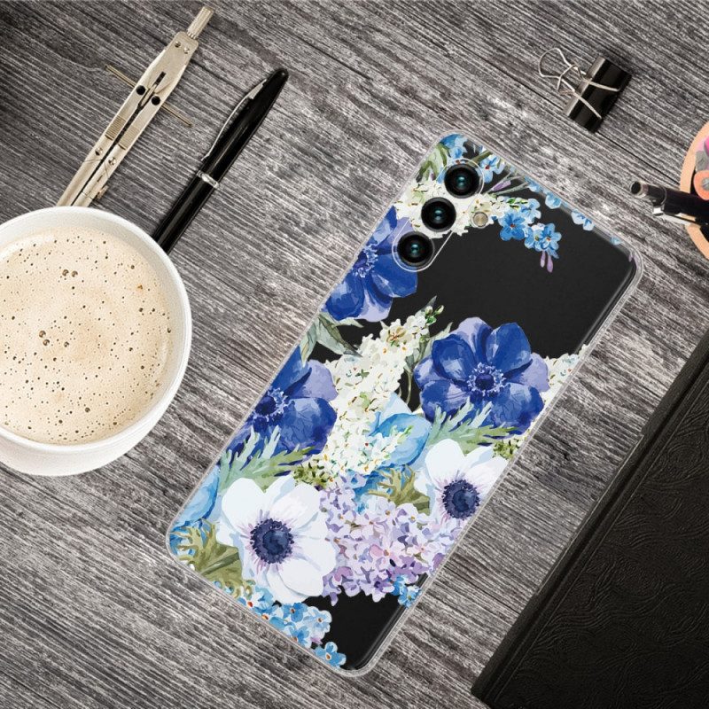 Cover Samsung Galaxy A13 5G / A04s Fiori Blu Dell'acquerello