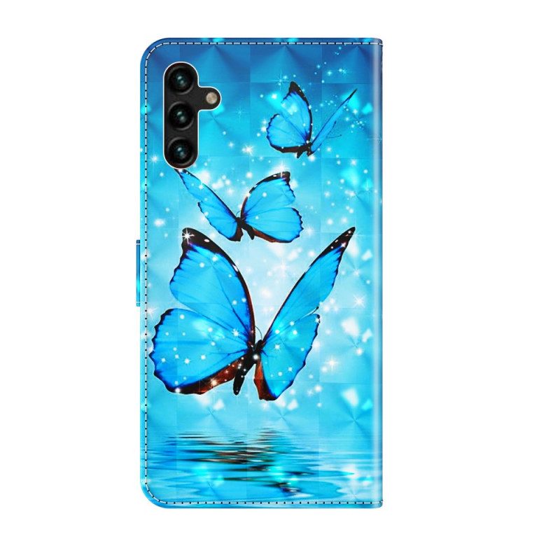 Custodia A Portafoglio Samsung Galaxy A13 5G / A04s Farfalle Blu Volanti