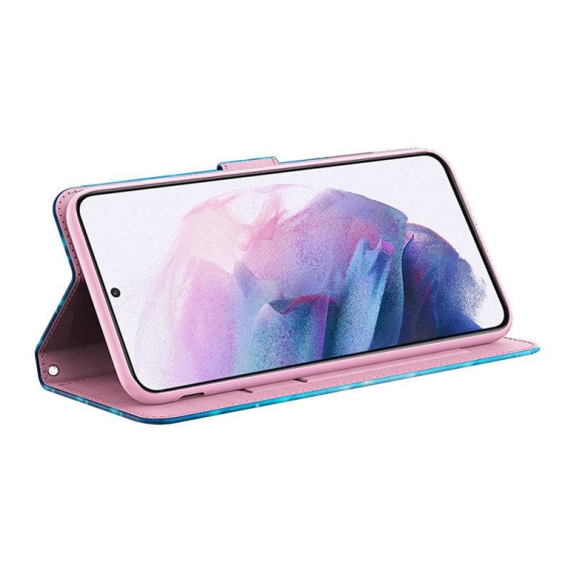 Custodia A Portafoglio Samsung Galaxy A13 5G / A04s Farfalle Blu Volanti