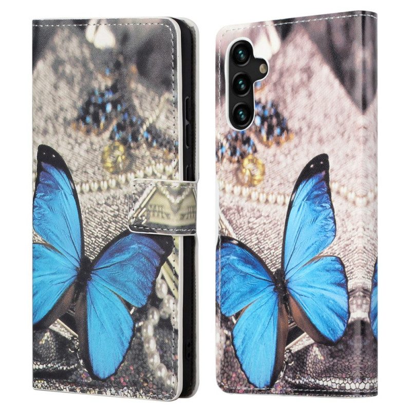 Custodia in pelle Samsung Galaxy A13 5G / A04s Farfalla Blu