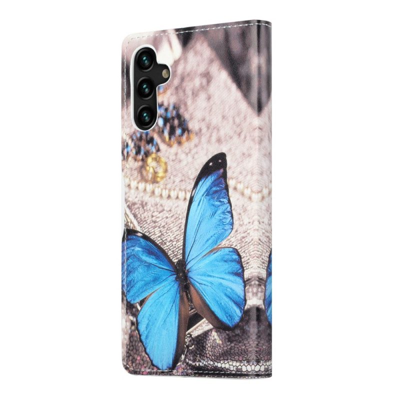 Custodia in pelle Samsung Galaxy A13 5G / A04s Farfalla Blu