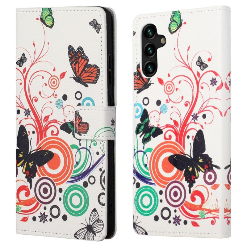 Custodia in pelle Samsung Galaxy A13 5G / A04s Farfalle E Fiori